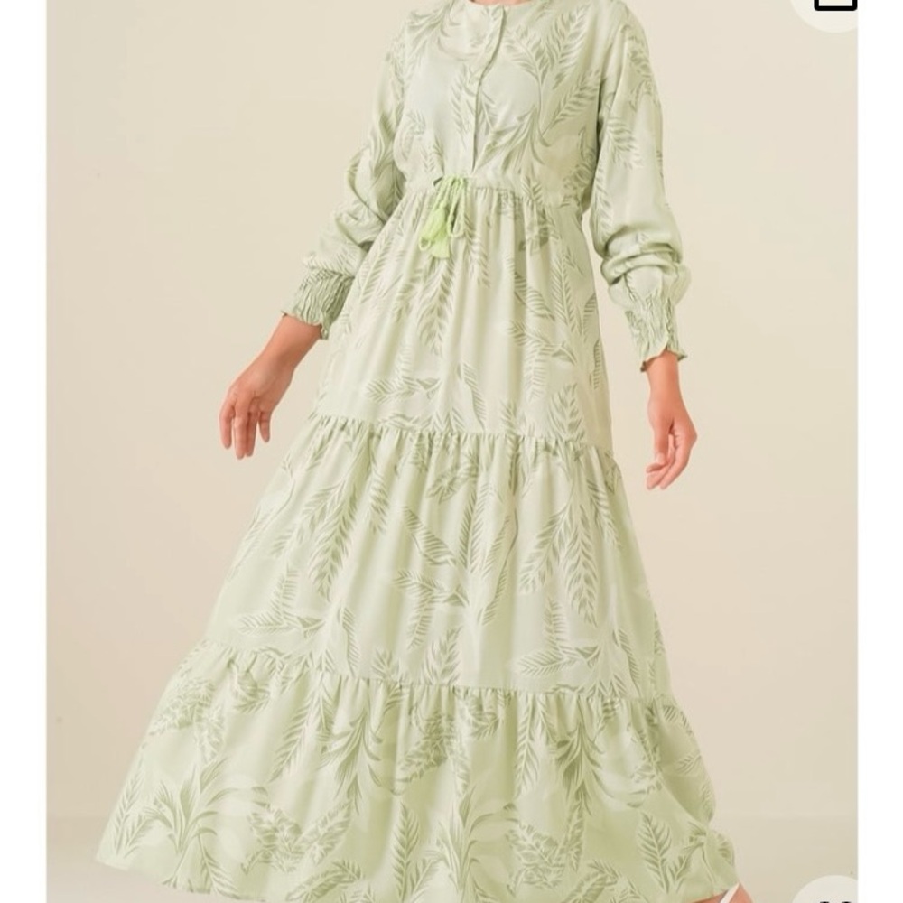 Light Green Printed Tiered Maxi Dress